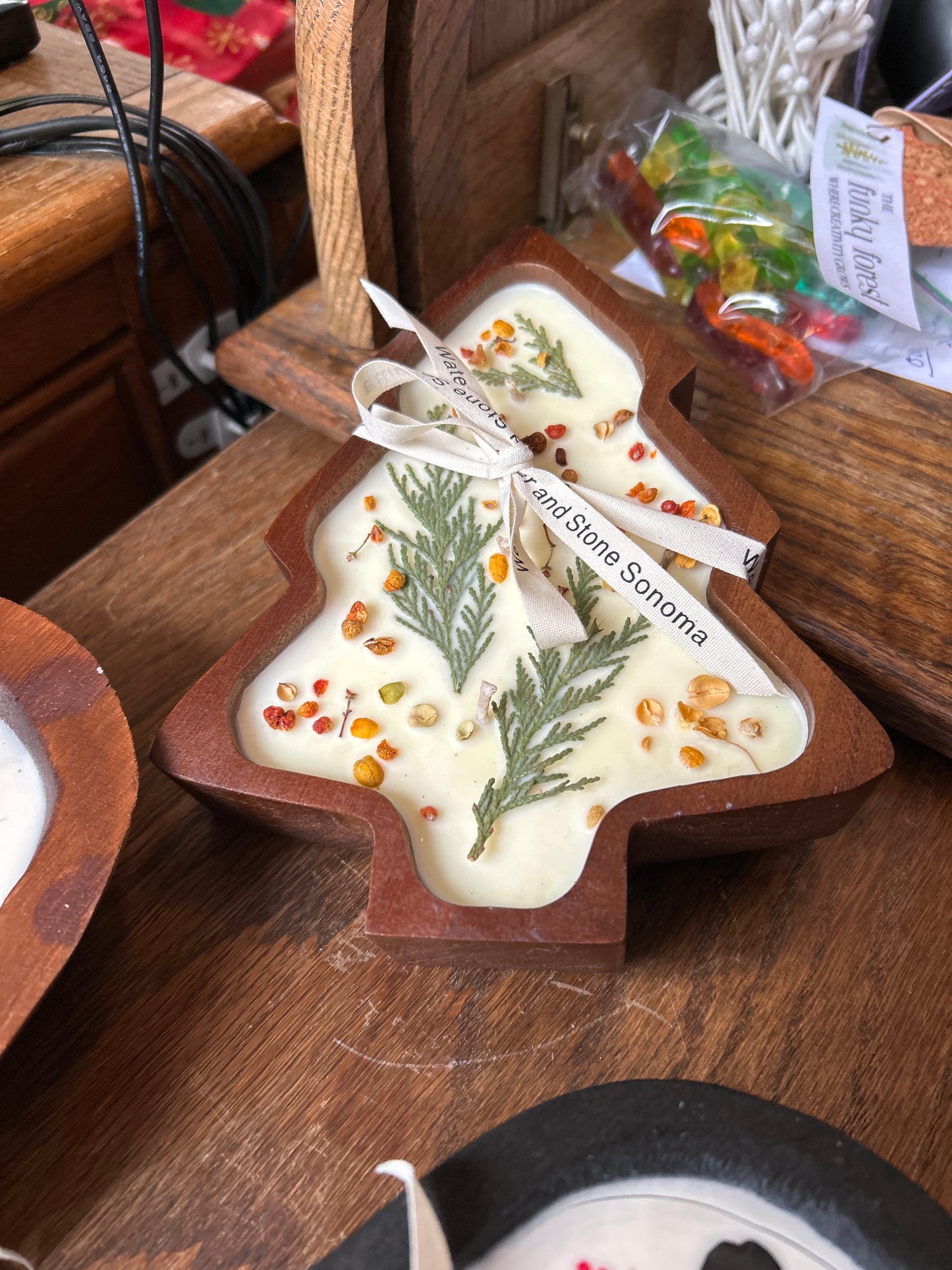 Candle in Wooden Bowl