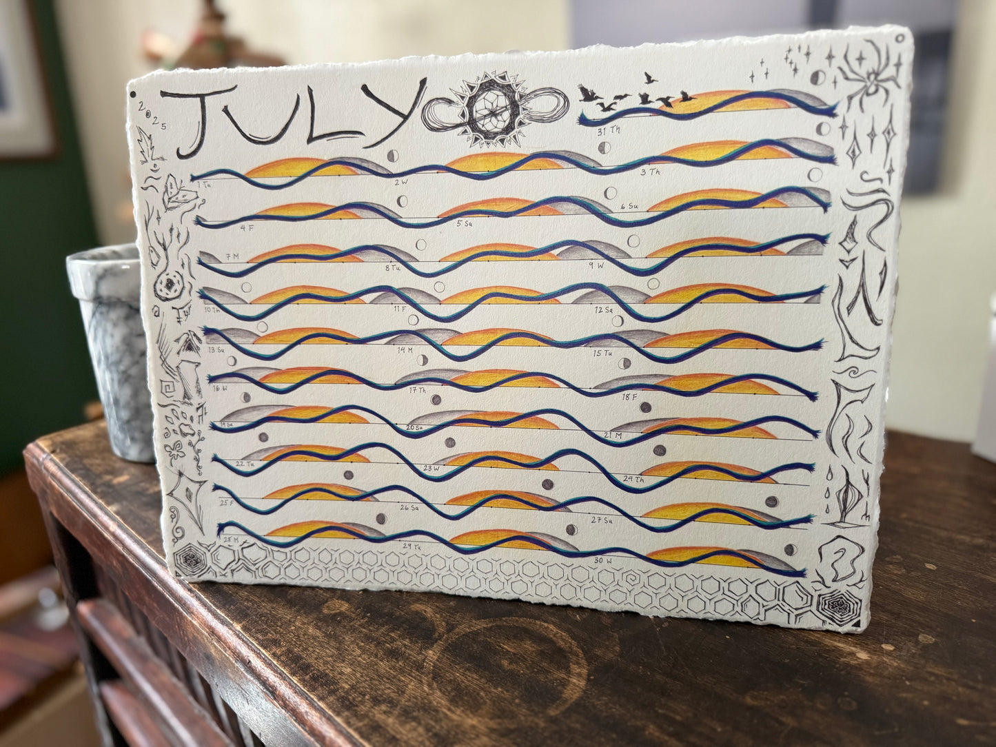 2025 Calendar Pages Bodega Bay Tides and Sebastopol Moon/Star Chart