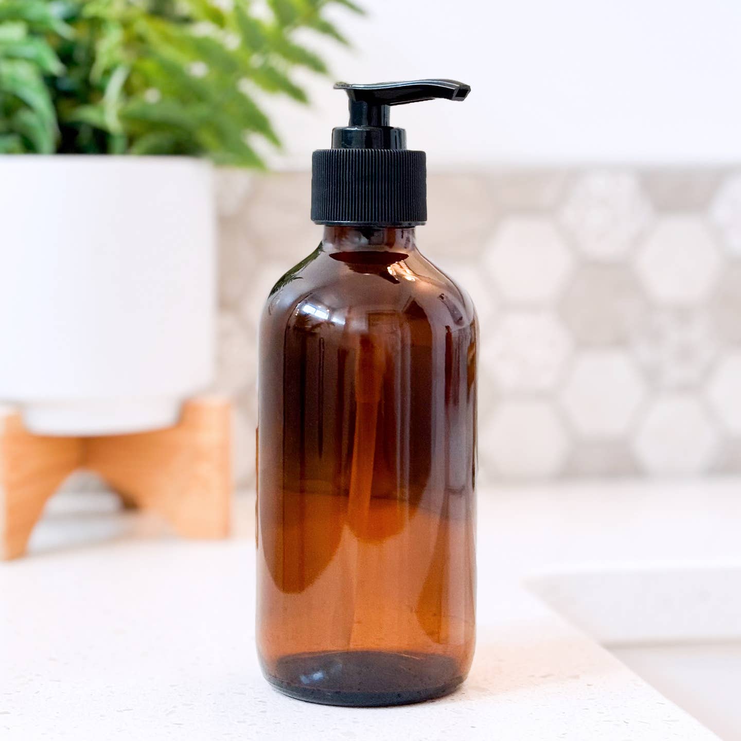 Amber Glass Bottle with Plastic Pump (8 oz) - Lotion/Soap