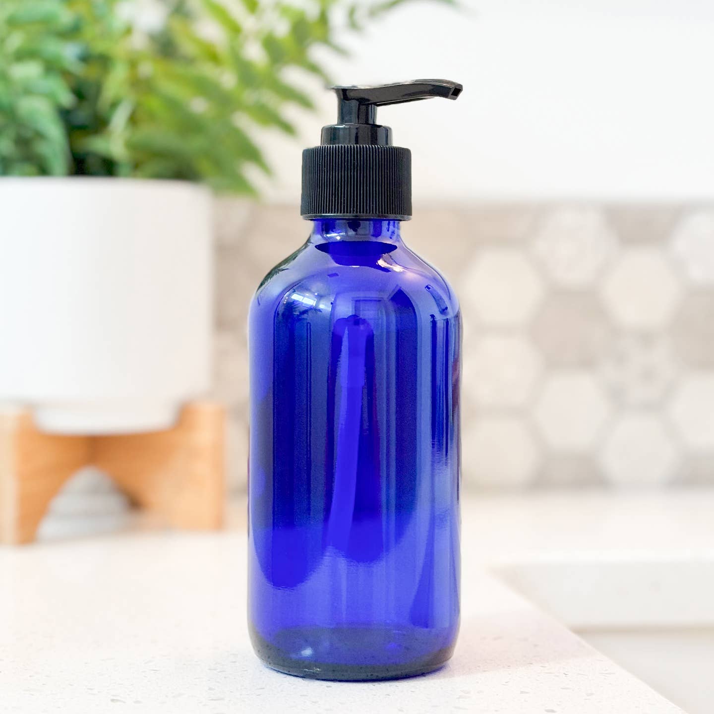 Cobalt Blue Glass Bottle with Plastic Pump - Lotion/Soap