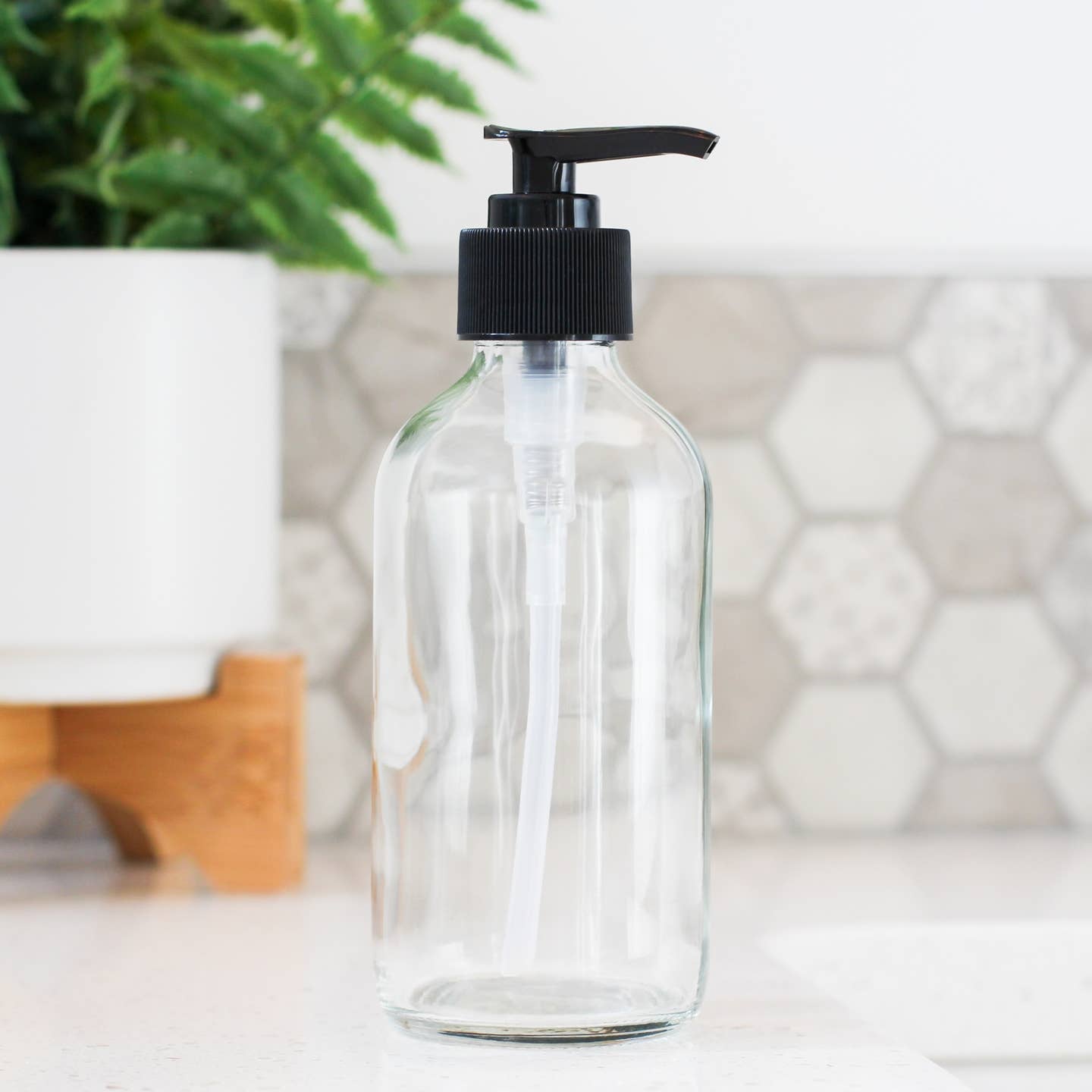 Clear Glass Pump Bottle (8 oz) - Lotion/Soap