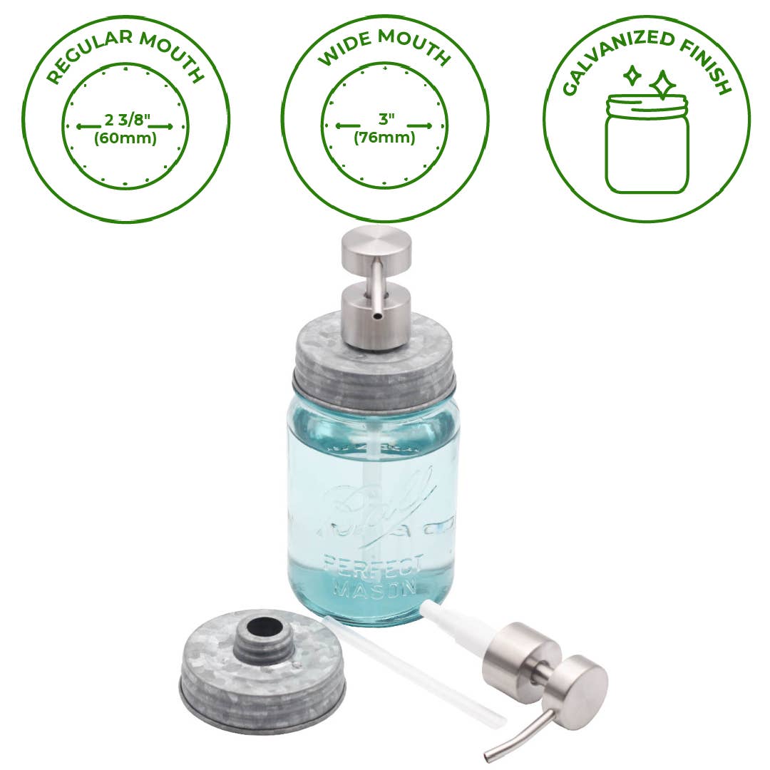 Brushed Finish Soap Pump Dispensers for Wide Mouth Mason Jars