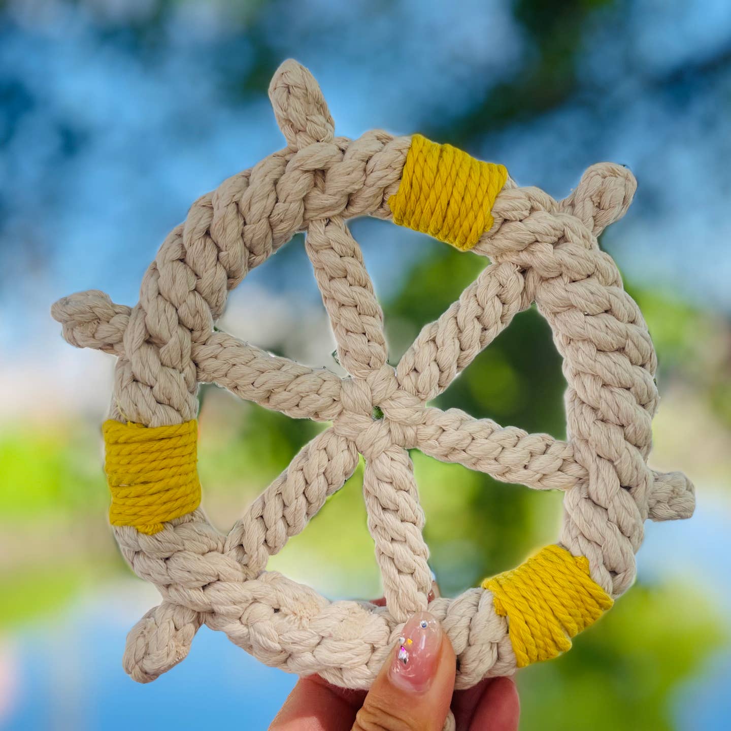 Handmade White Braided Rope Toy Ship Wheel