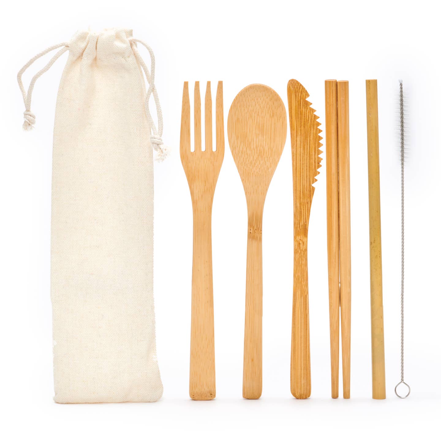 Bamboo Cutlery (Utensil) Set in Cotton Bag