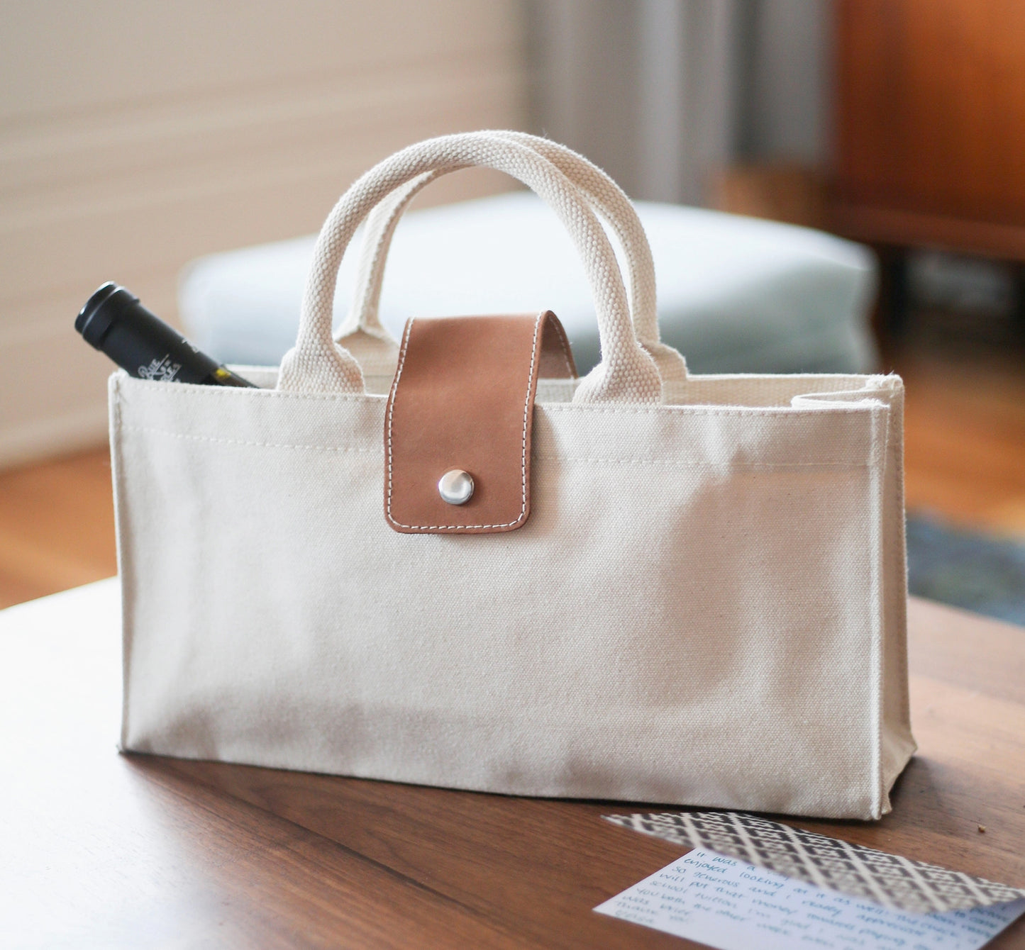 Carmel Single Bottle Canvas Leather Wine Gift Host Bag