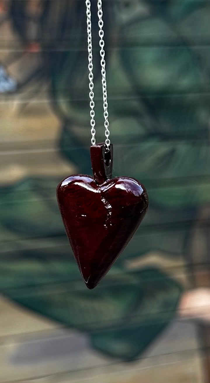 Heart Necklace Carved from Manzanita Root Burl