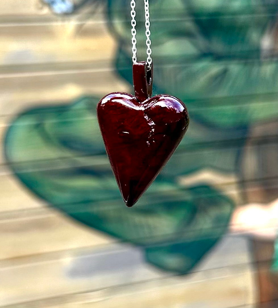 Heart Necklace Carved from Manzanita Root Burl