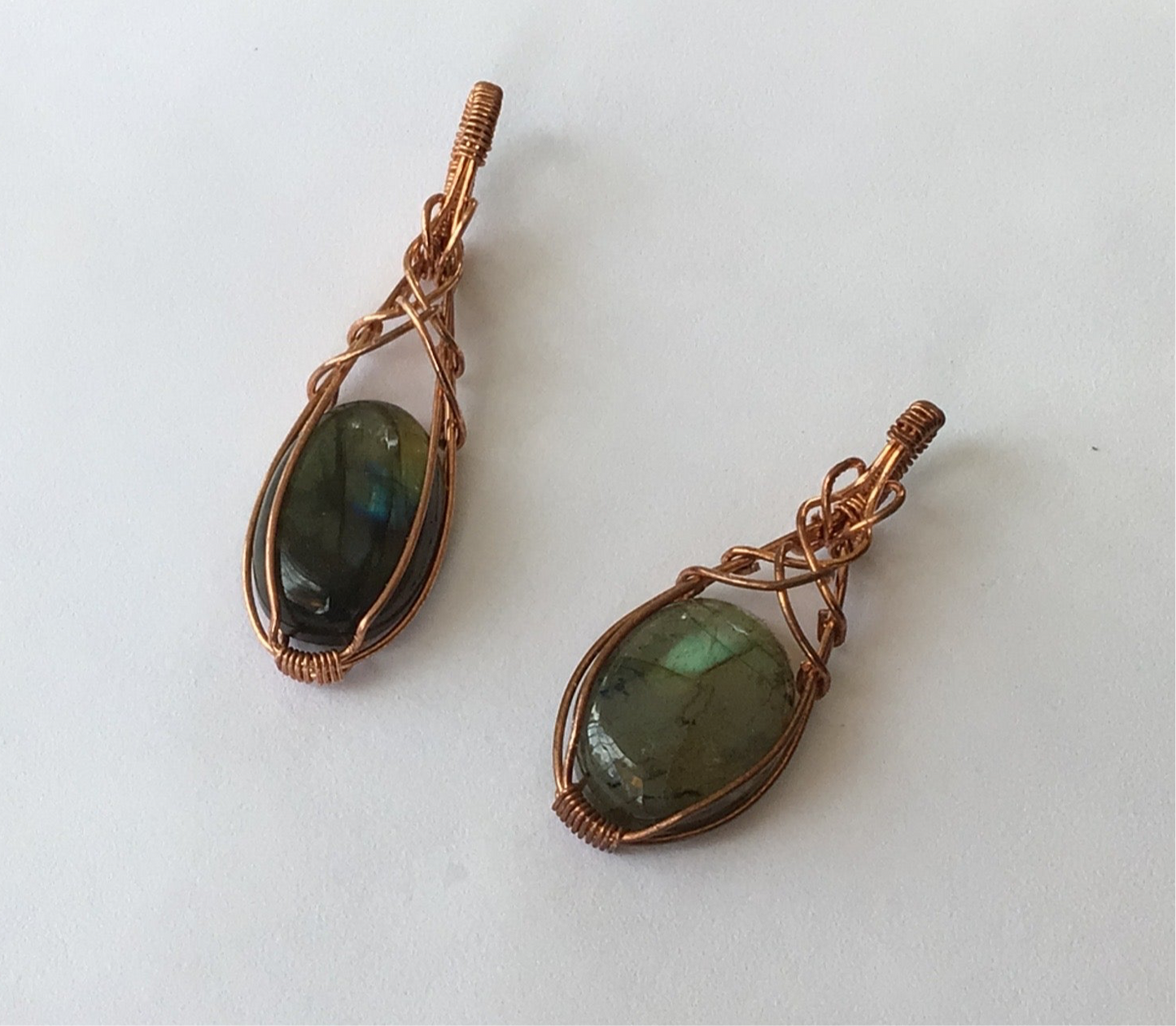Wire Wrap Pendant -Laborite (3/4”) Stone Braided- A11