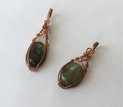 Wire Wrap Pendant -Laborite (3/4”) Stone Braided- A11