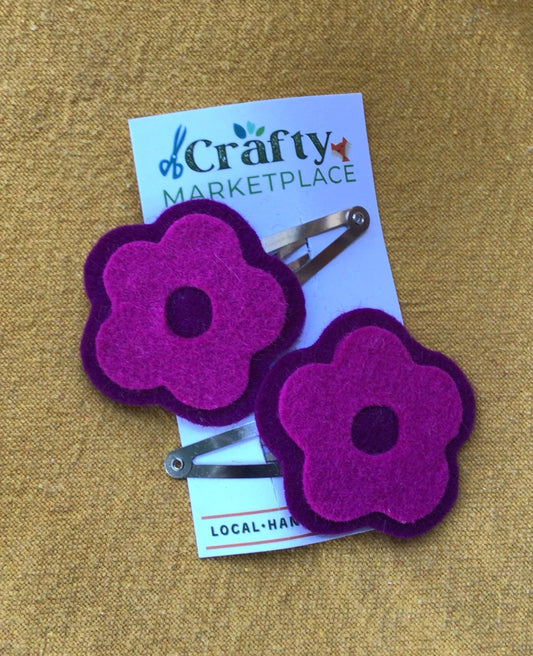 Hair Clip - Fuchsia & Purple Felt Flower 2”