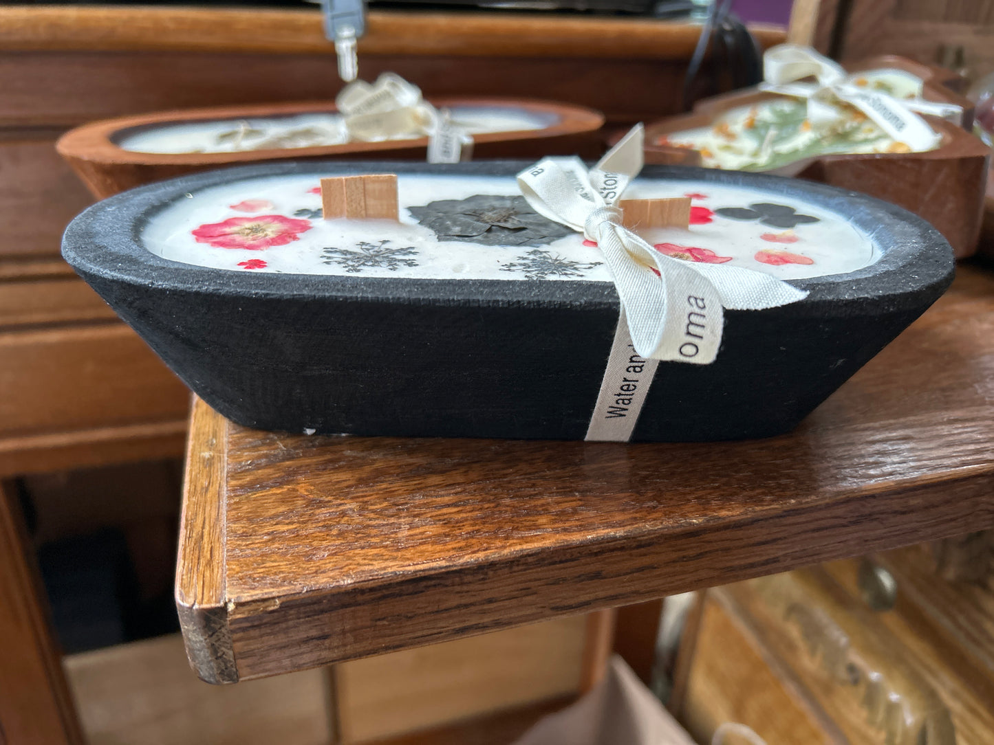 Candle in Wooden Bowl