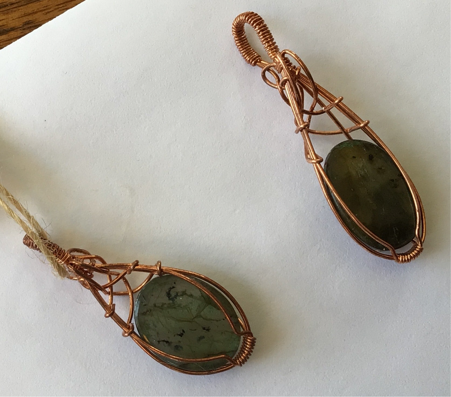 Wire Wrap Pendant -Laborite (3/4”) Stone Braided- A11