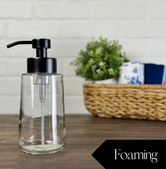 Bottle Foaming Soap Dispenser with Black Metal Pump 15 oz Clear Glass