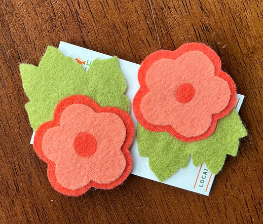 Hair Clip - Peach & Orange with Leaf 2”