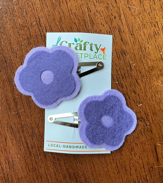 Hair Clip - Purple & Lavender Felt Flower 2”