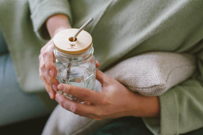 Mason Jar Bamboo Lid with Straw Hole - Standard Size