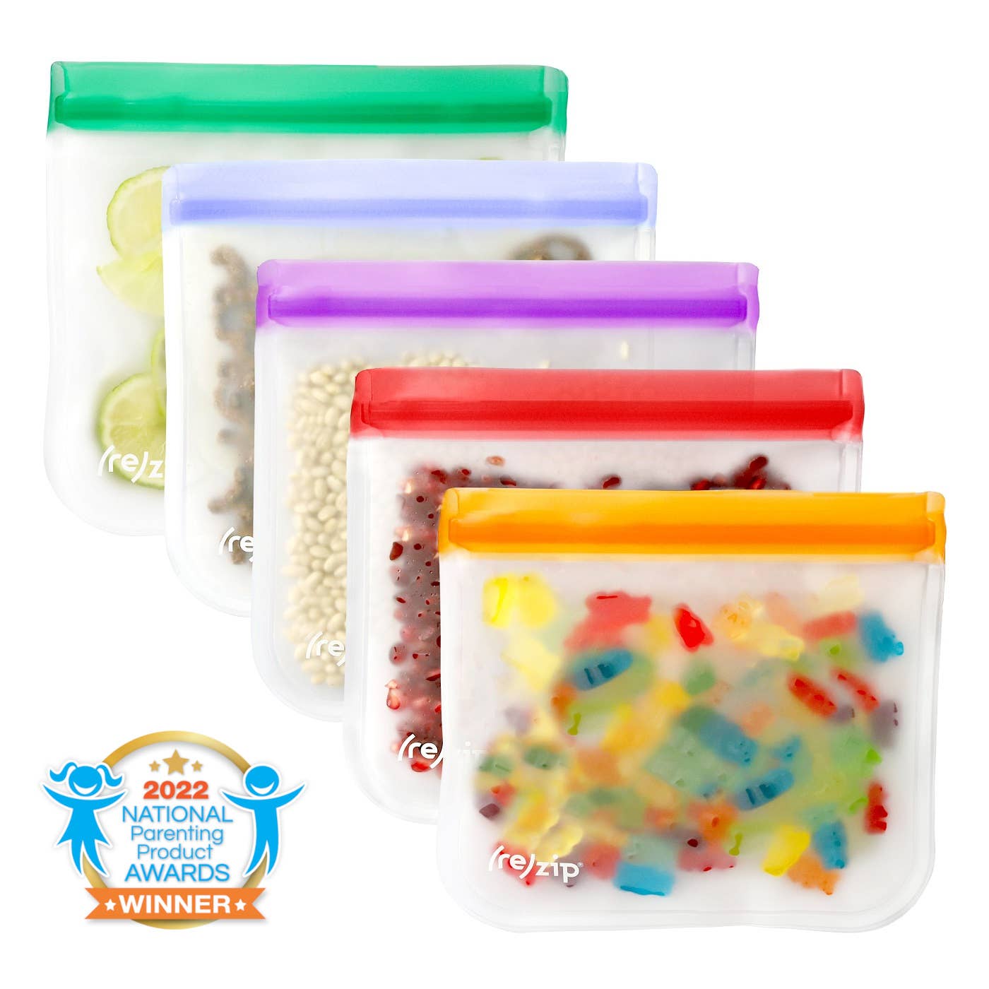 Lunch Bags (re)zip Reusable - 5 Flat Rainbow Zip Bags