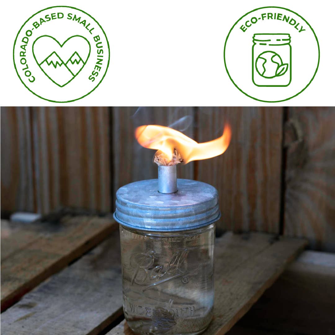 Tiki Torch Oil Lamp Lid in Galvanized metal for Mason Jars
