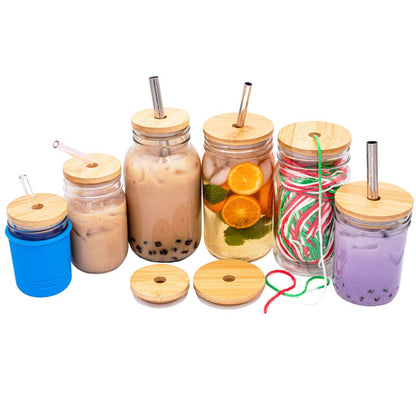 Bamboo Lid with Straw Hole for Mason Jar