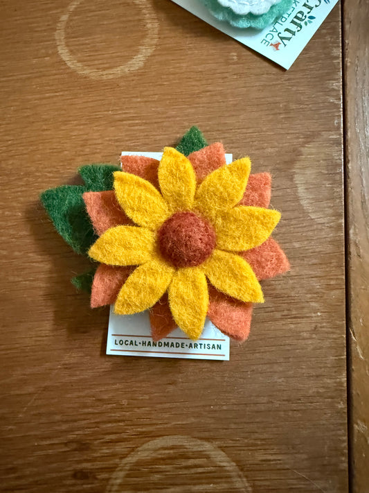 Brooch - Sunflower Felt Flower 4” x 4”