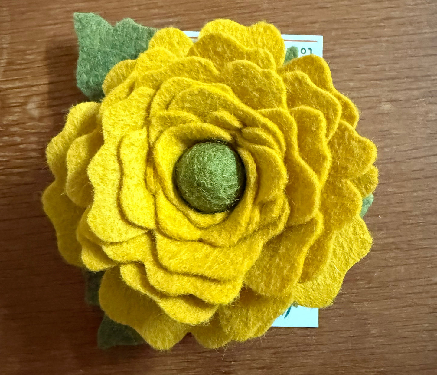 Hair Clip  - Yellow Felt Flower 3 1/2 x 3 1/2