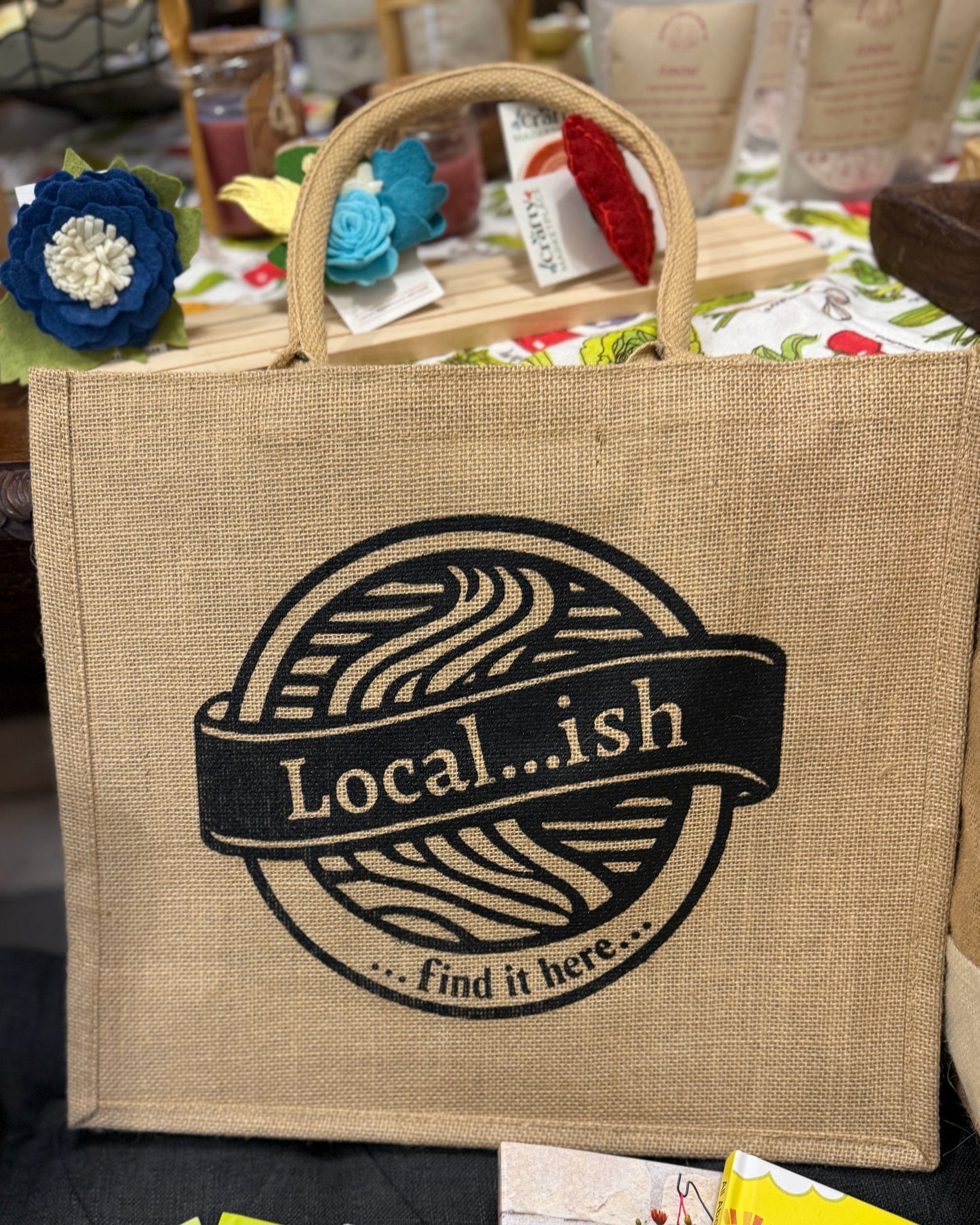 Large Burlap Tote Bag with Local…ish Logo