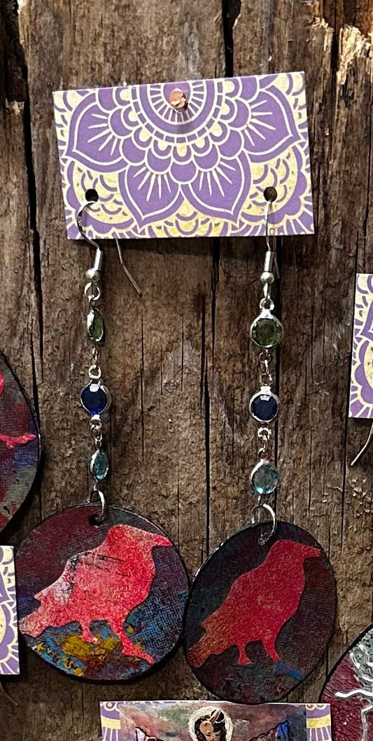 Earrings from Recycled Cans - Red Crow Round