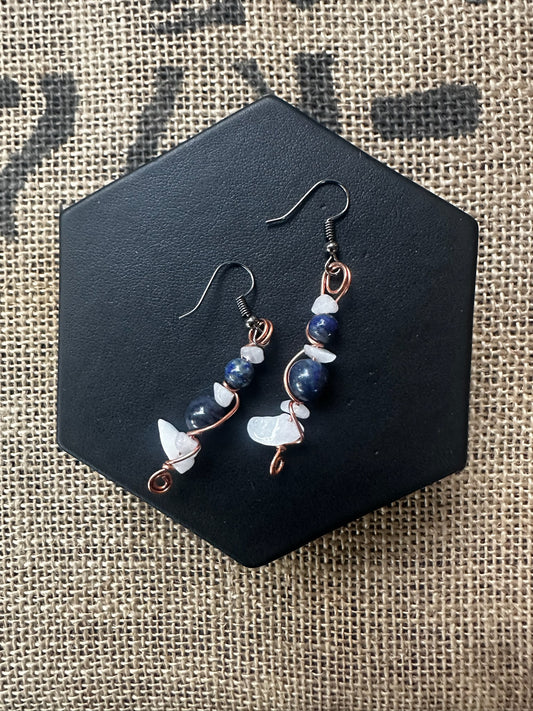 Earrings - White and Blue Stone Fish Hook Style