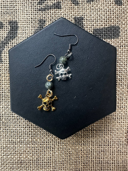 Earrings - Silver/Gold Skull & Crossbones Fish Hook Style