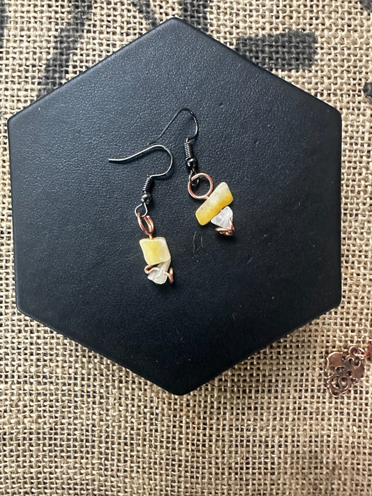 Earrings - Yellow and Opaque Stone Fish Hook Style