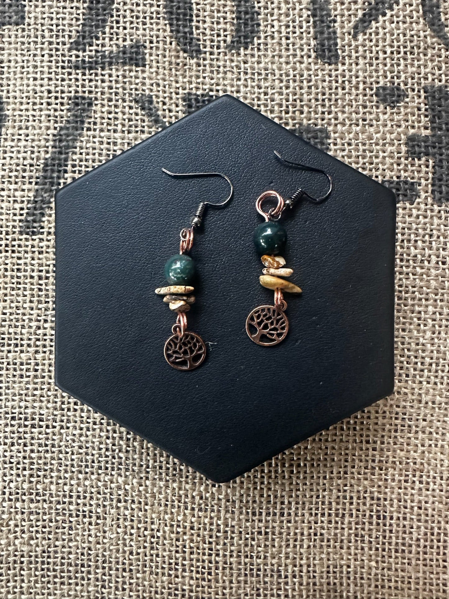 Earrings - Tree of Life with Green Stone Fish Hook Style