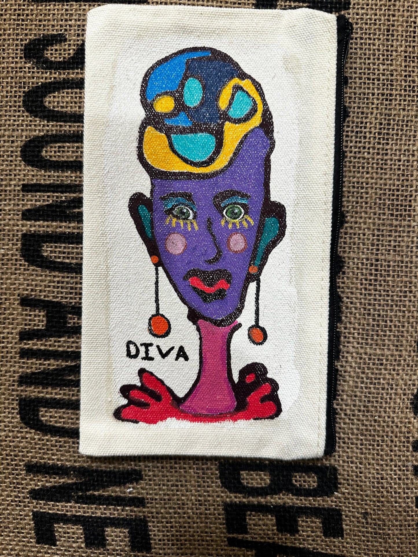 Canvas Bag - Painted -  “Diva” with Zipper