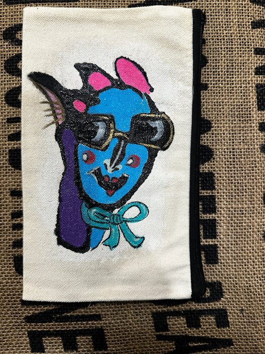 Canvas Bag - Painted -  “Blue Face Lady” with Zipper