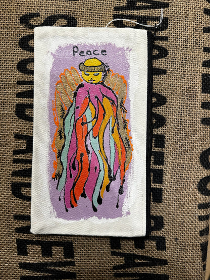 Canvas Bag - Painted -  “Peace” Angel in Rainbow with Zipper