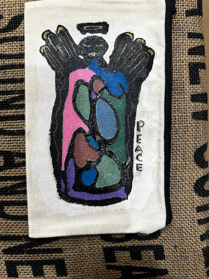 Canvas Bag - Painted -  “Peace” Angel in Black with Zipper