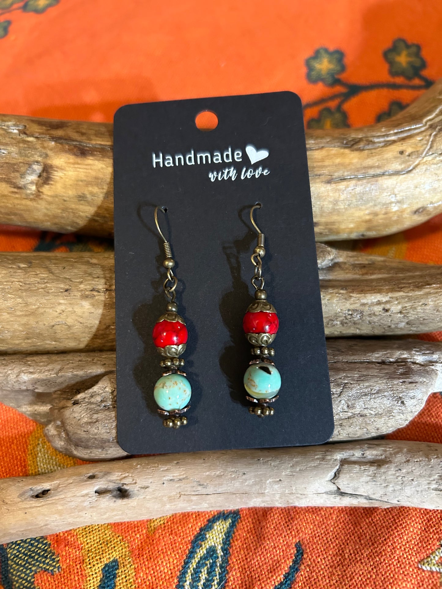 Earrings - Red and Blue (Two) Stone with Fish Hook