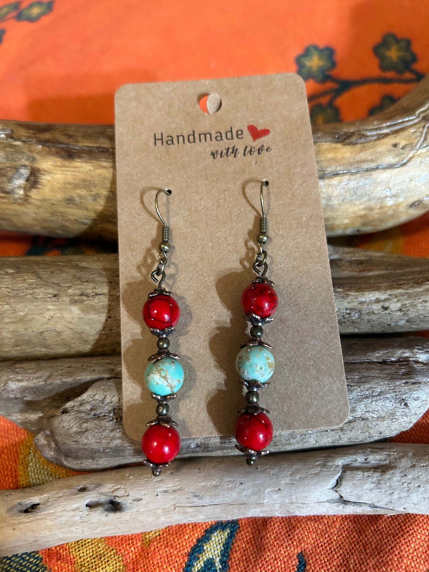 Earrings - Red and Blue (Three) Stone with Fish Hook