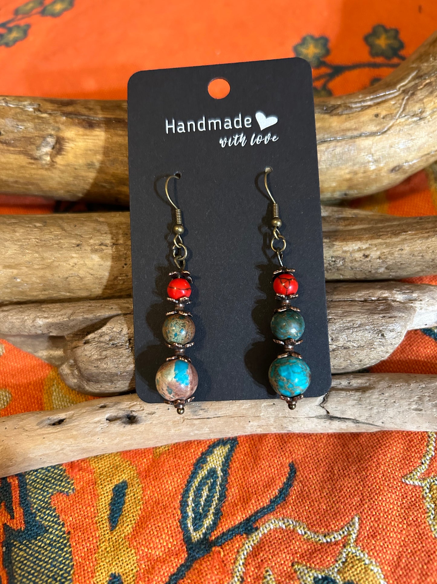 Earrings - Red and Blue (Three) Stone with Fish Hook