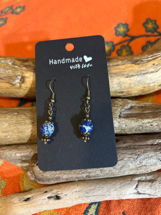 Earrings - Dark Blue (one) Stone with Fish Hook