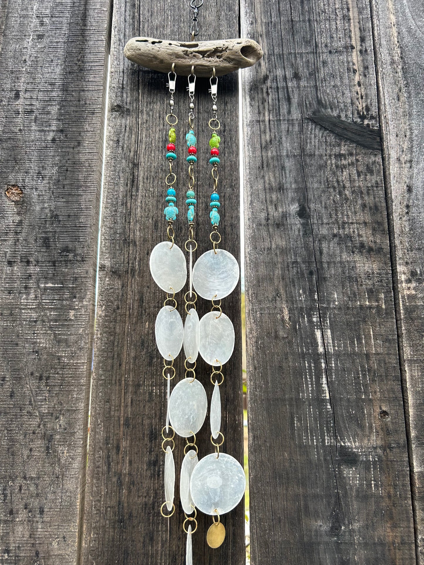 Wind Chime 26” long - Driftwood, Capiz Shells, and Natural Stone