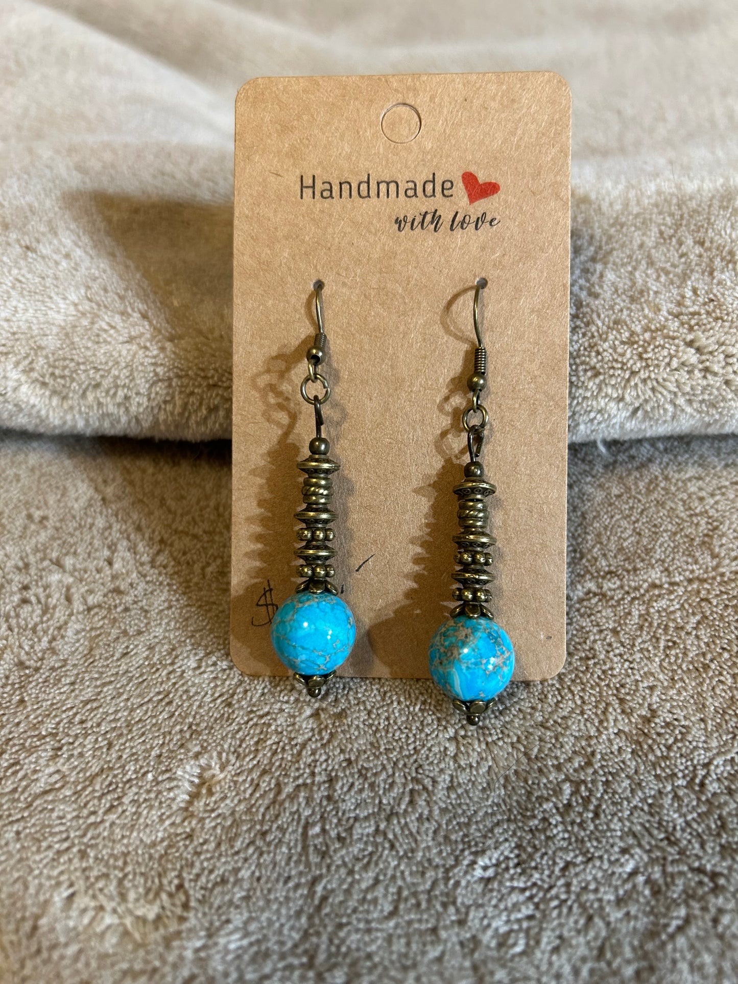 Earrings - Turquoise One Round Stone - Fish Hook Style